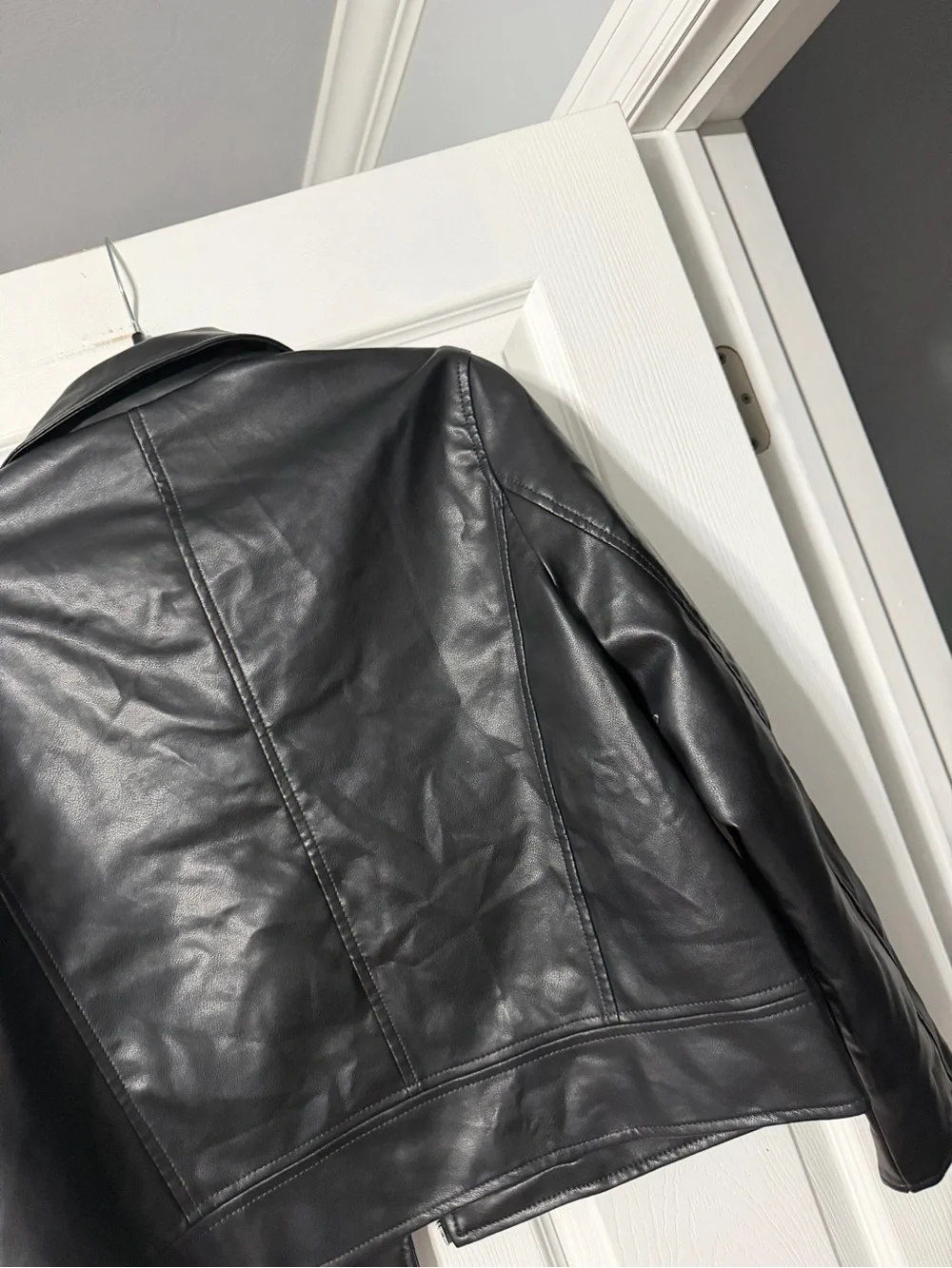 Zara Girls/Womens 13/14 Black Leather Biker Jacket with Zip Pockets